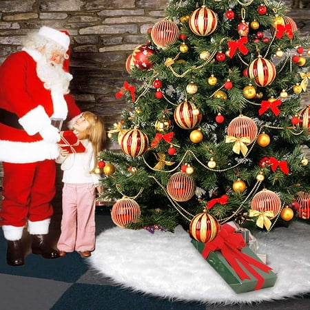 60 inch Qibote 60 Inch Christmas Tree Skirts Plush Faux Fur Handmade Large White Tree Skirt Decorations for Indoor Outdoor Home Xmas Party Christmas Decor
